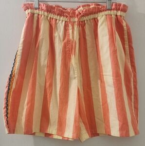 Forte-Forte Italy Striped Coral and Cream Women's Shorts, Size 4.
